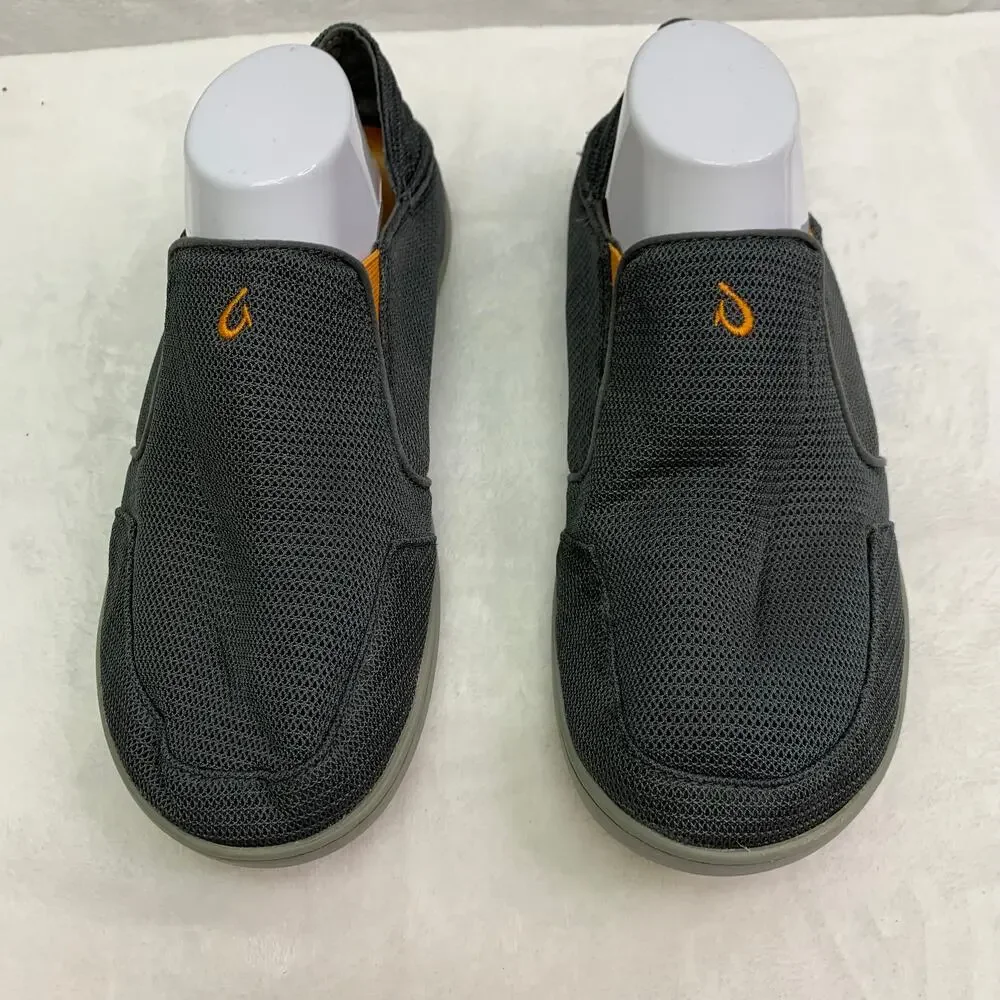 OluKai Mens 8.5 Nohea Mesh Sneakers Lace Up Slip On Comfort Shoes Gray Orange